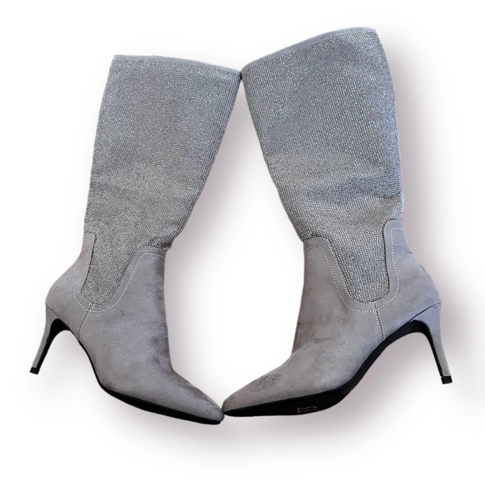 Jones New York Womens Knee High Boots 8 Martin Grey Microfiber Rhinestone